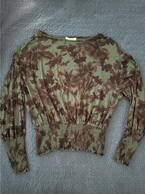 Womens Green Floral Long-Sleeve Top Madewell medium